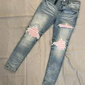 AMIRI | Jeans | Amiri Light Blue Skinny Jeans With Pink Rips